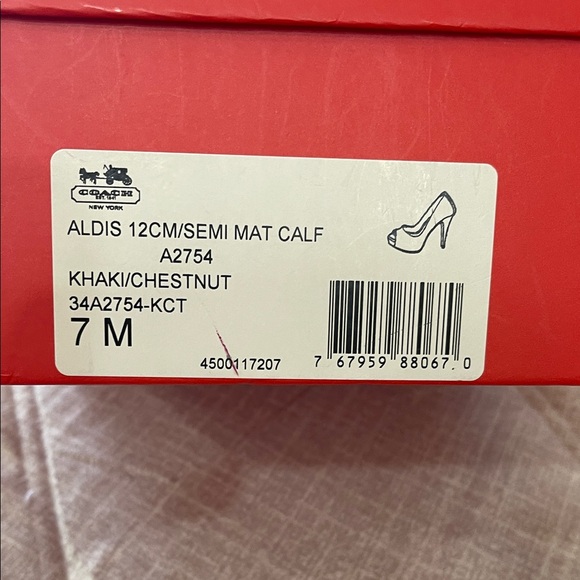 Coach Women's Tan Patterned Peep Toe Heels - Picture 7 of 9